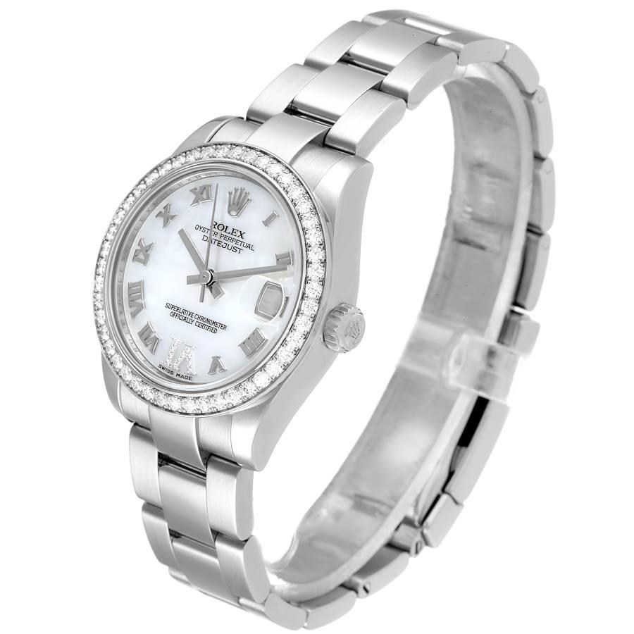 Women's Rolex Datejust Midsize Steel White Gold MOP Diamond Watch 178384 Box Card