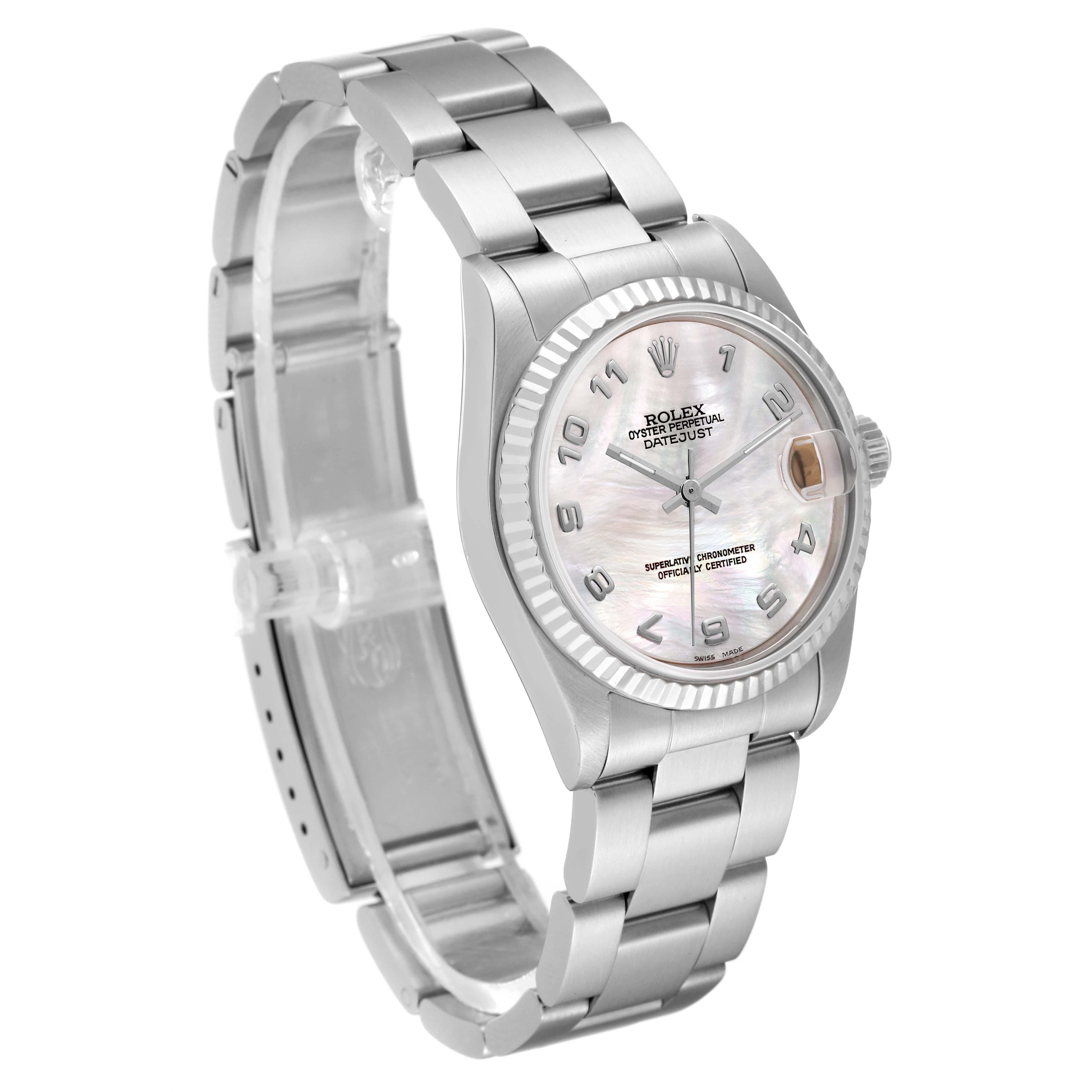 Rolex Datejust Midsize Damenuhr aus Stahl und Weißgold mit Perlmutt-Zifferblatt 68274 im Angebot 4