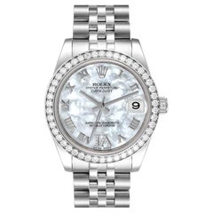 Rolex Datejust Midsize Steel White Gold Mother of Pearl Diamond Watch 178384