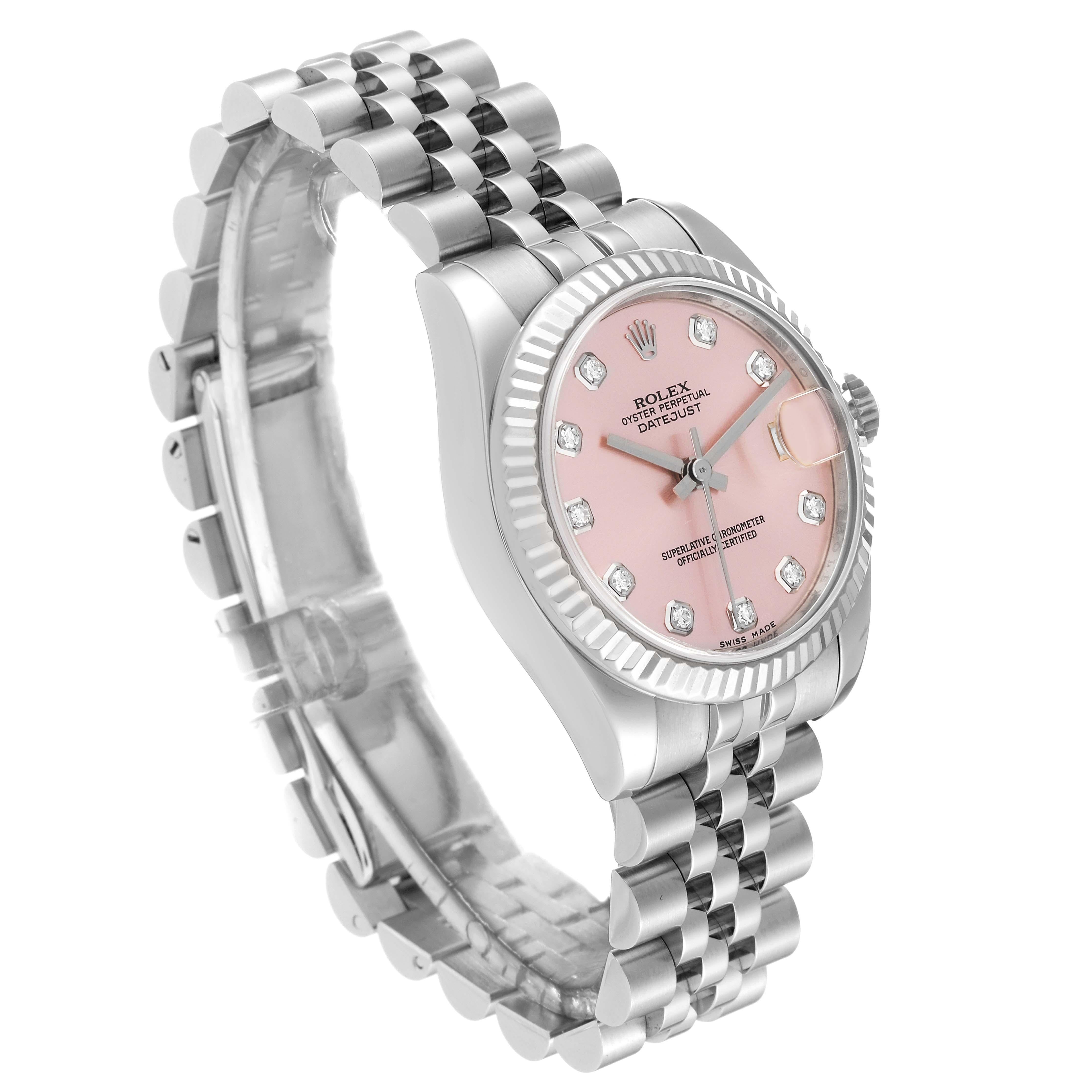Rolex Datejust Midsize Steel White Gold Pink Diamond Dial Ladies Watch 178274 In Excellent Condition In Atlanta, GA