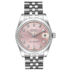 Rolex Datejust Midsize Steel White Gold Pink Diamond Dial Watch 178274 Box Card