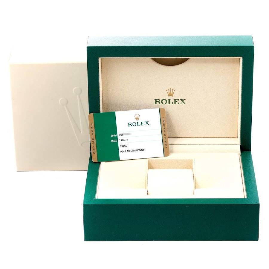 Rolex Datejust Midsize Steel White Gold Pink Diamond Dial Watch 178274 For Sale 8