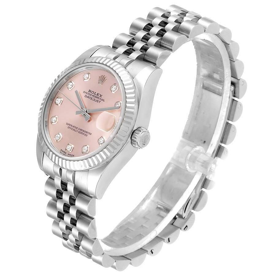 Rolex Datejust Midsize Steel White Gold Pink Diamond Dial Watch 178274 In Excellent Condition For Sale In Atlanta, GA