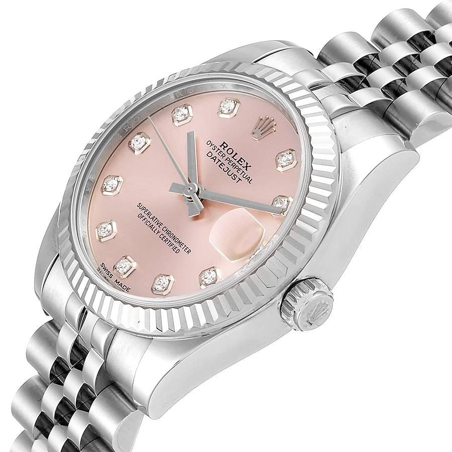 Rolex Datejust Midsize Steel White Gold Pink Diamond Dial Watch 178274 For Sale 1