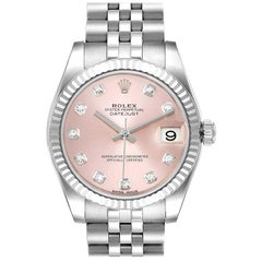 Rolex Datejust Midsize Steel White Gold Pink Diamond Dial Watch 178274