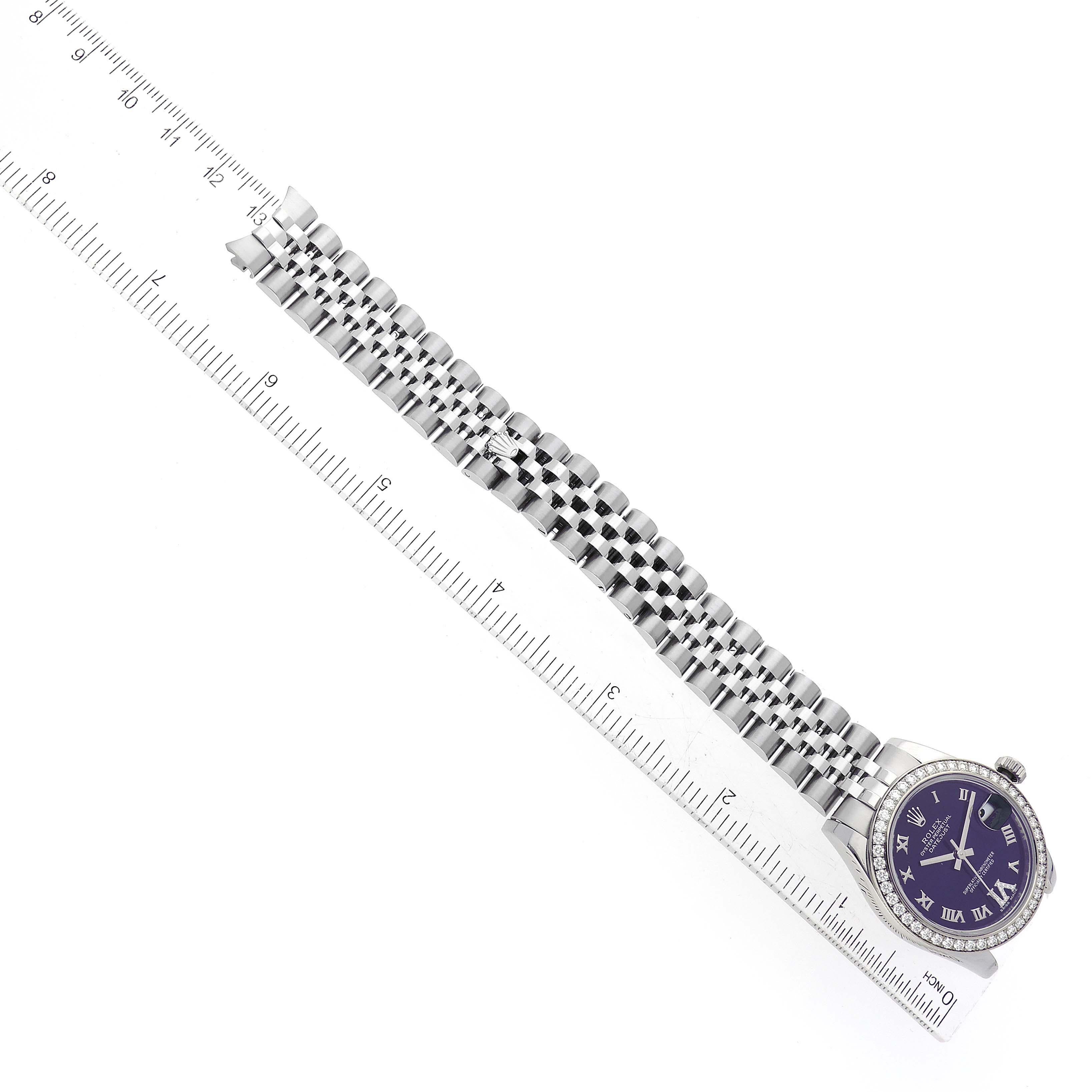 Rolex Datejust Midsize Steel White Gold Purple Dial Diamond Ladies Watch 178384 For Sale 7