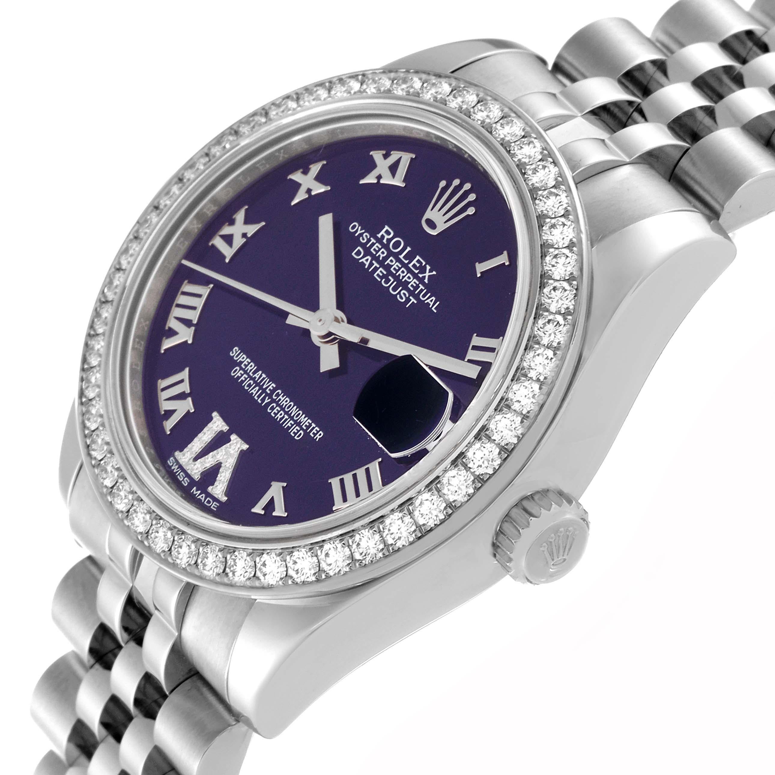 Women's Rolex Datejust Midsize Steel White Gold Purple Dial Diamond Ladies Watch 178384 For Sale