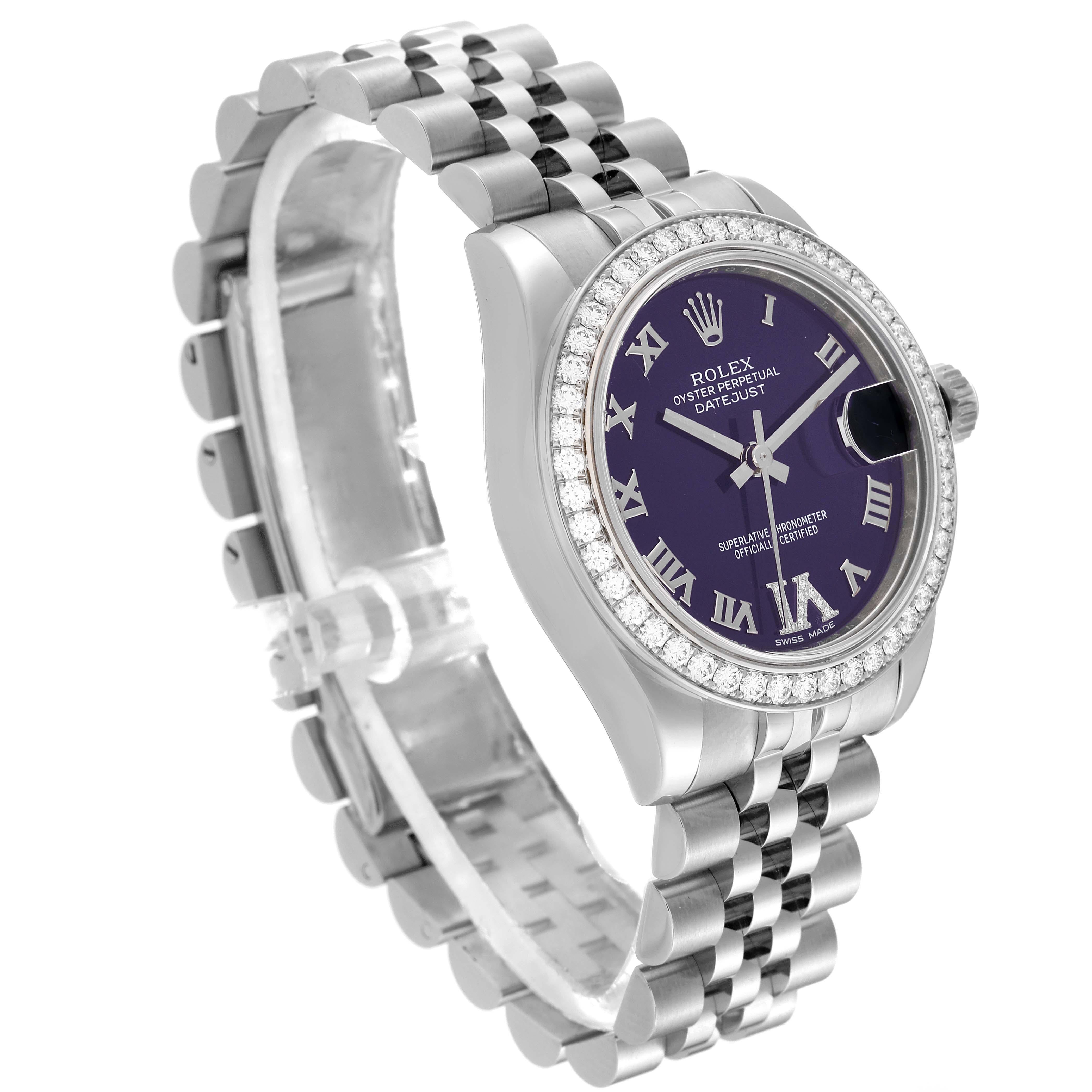 Rolex Datejust Midsize Steel White Gold Purple Dial Diamond Ladies Watch 178384 For Sale 3
