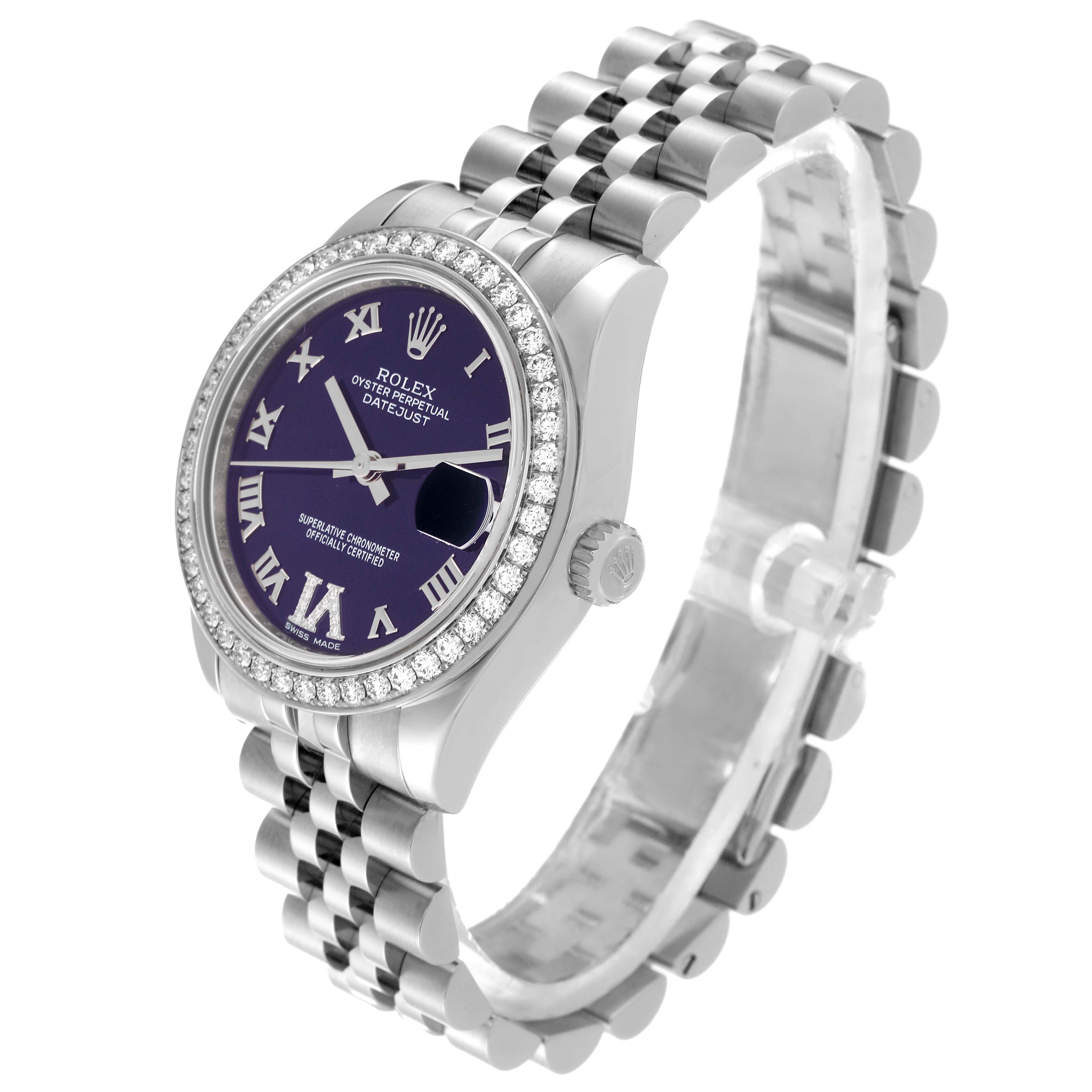 Rolex Datejust Midsize Steel White Gold Purple Dial Diamond Ladies Watch 178384 For Sale 5