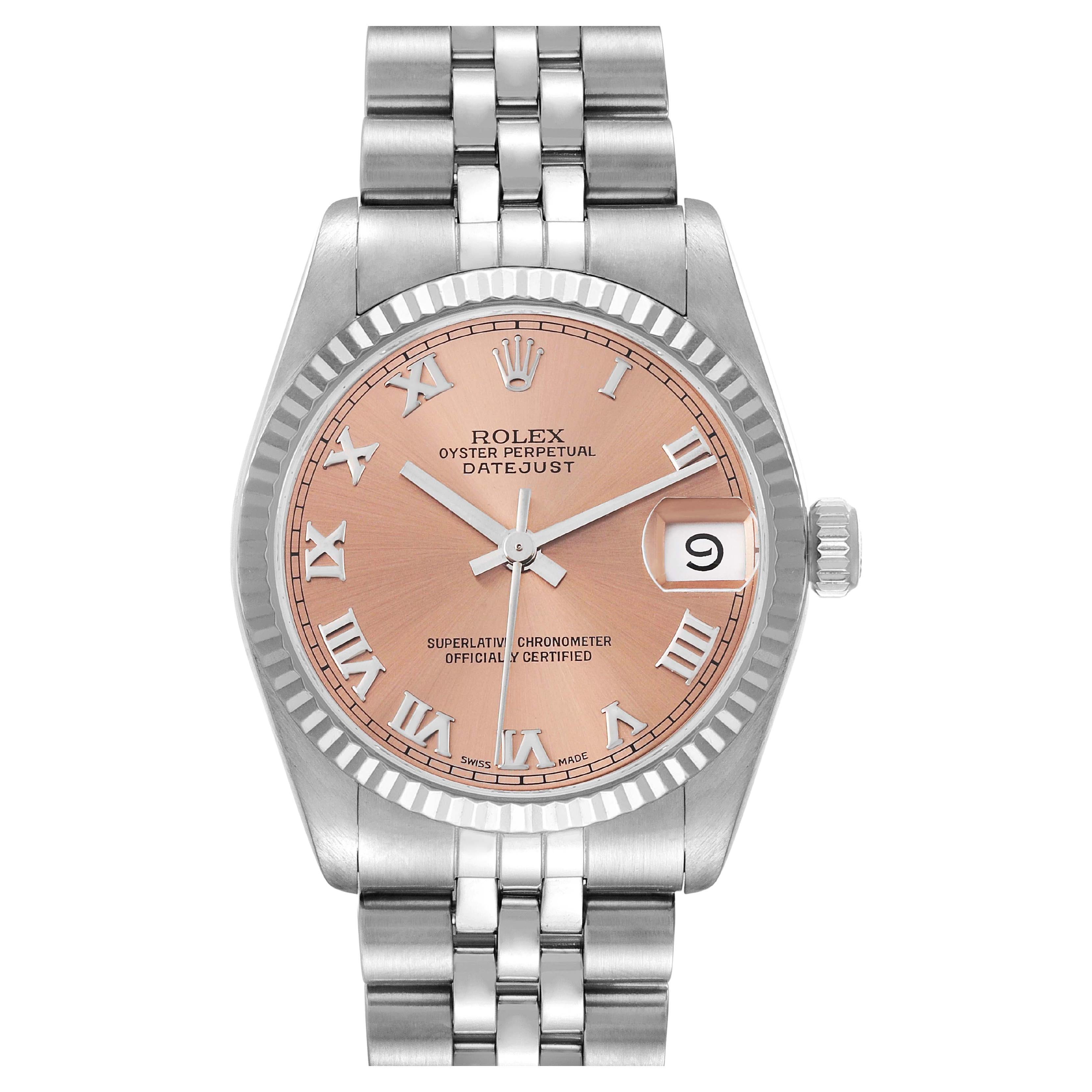 Rolex Datejust Damenuhr aus Stahl und Weißgold mit Lachs Zifferblatt 68274 im Angebot