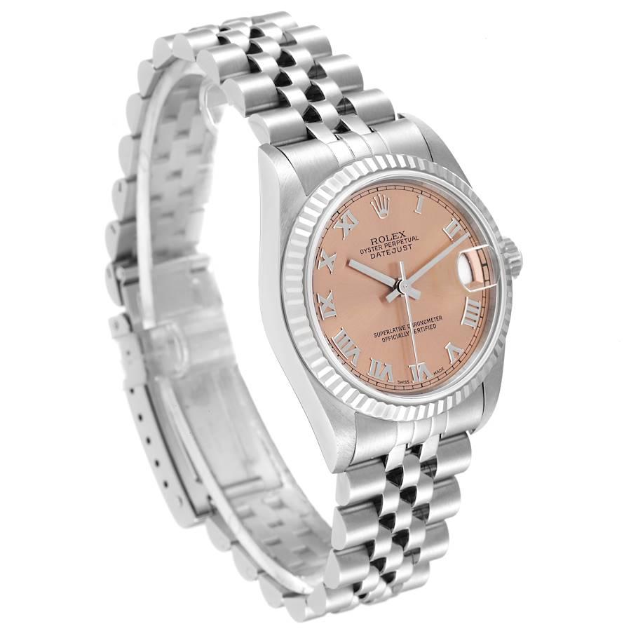 Rolex Datejust Midsize Steel White Gold Salmon Dial Watch 78274 Box Papers Excellent état - En vente à Atlanta, GA