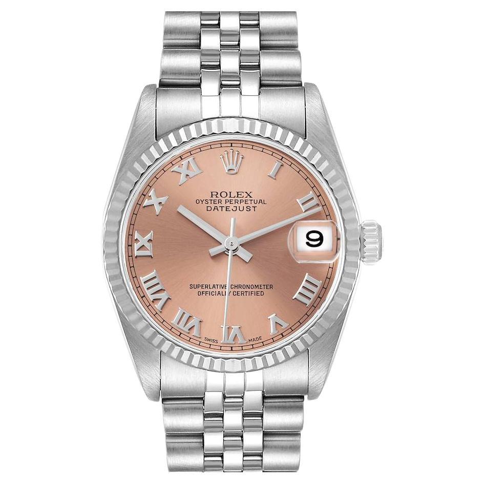 Rolex Datejust Midsize Steel White Gold Salmon Dial Watch 78274 Box Papers en vente