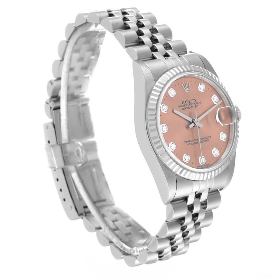 Rolex Datejust Midsize Steel White Gold Salmon Diamond Dial Ladies Watch 68274 In Good Condition In Atlanta, GA
