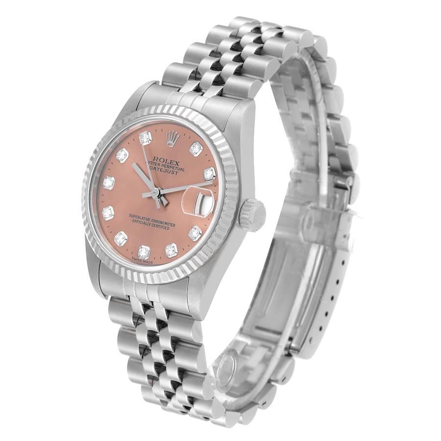  Rolex Montre Datejust de taille moyenne en acier et or blanc avec cadran en diamant saumon, pour femmes 68274 Pour femmes 