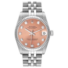 Rolex Datejust Midsize Steel White Gold Salmon Diamond Dial Ladies Watch 68274