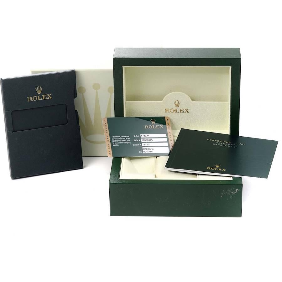 Rolex Datejust Midsize Steel White Gold Silver Dial Watch 178274 Box Card For Sale 8