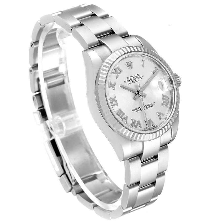 Rolex Datejust Midsize Steel White Gold Silver Dial Watch 178274 Box Card In Excellent Condition For Sale In Atlanta, GA