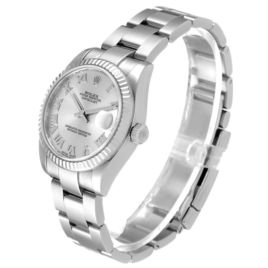 Women's Rolex Datejust Midsize Steel White Gold Silver Dial Watch 178274 Box Card For Sale