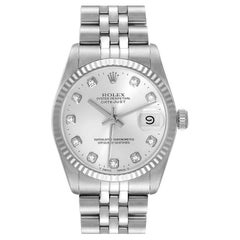 Rolex Datejust Midsize Steel White Gold Silver Diamond Dial Ladies Watch 68274