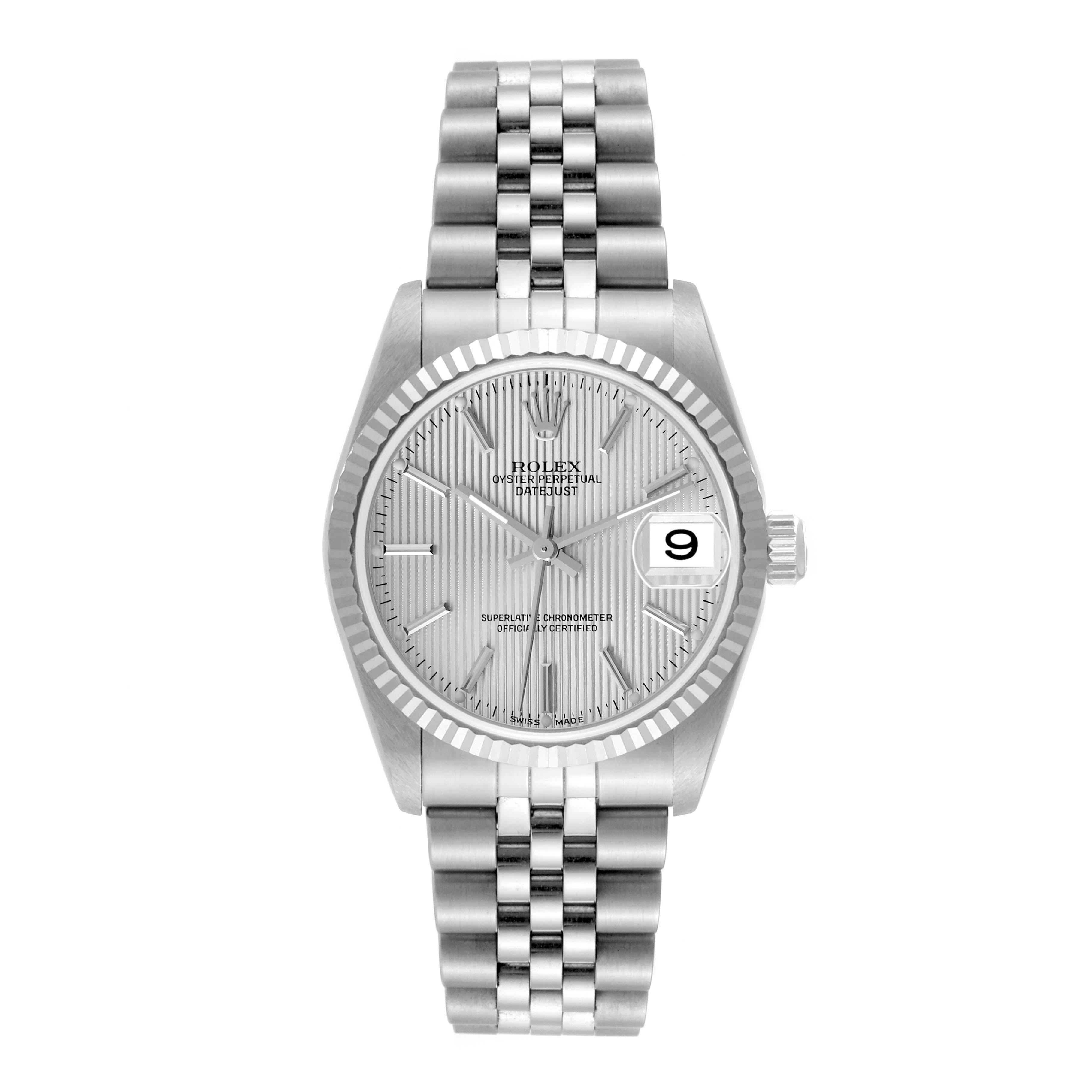 Rolex Datejust Midsize Steel White Gold Silver Tapestry Dial Ladies Watch 78274 For Sale 1