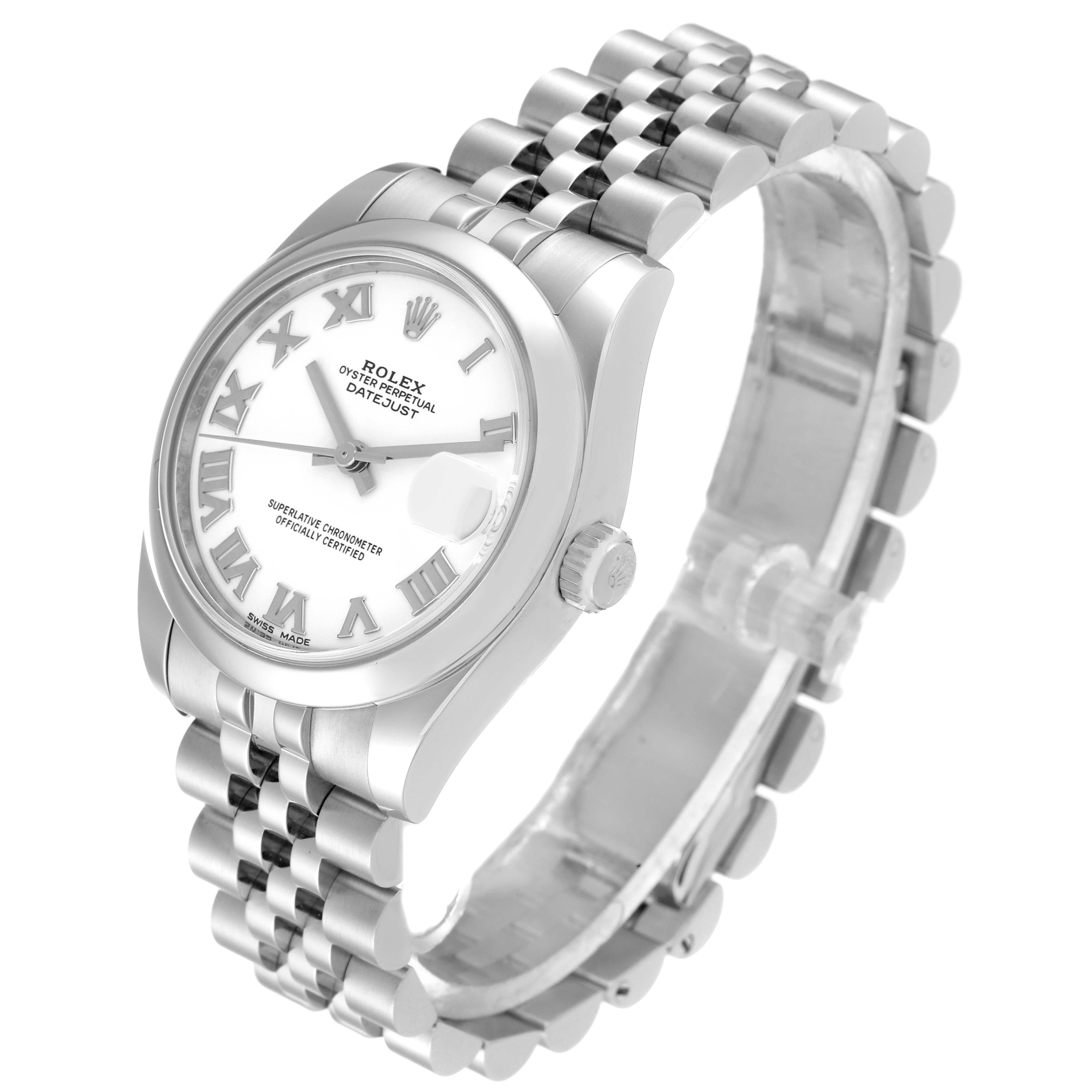 Rolex Datejust Midsize Steel White Roman Dial Ladies Watch 178240 Box Card In Excellent Condition In Atlanta, GA