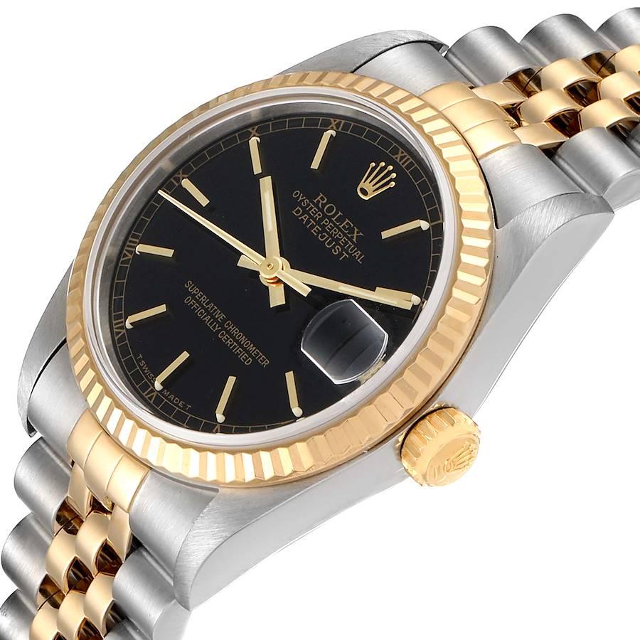 Rolex Datejust Midsize Steel Yellow Gold Black Dial Ladies Watch 68273 Box For Sale 1