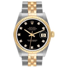 Rolex Datejust Midsize Steel Yellow Gold Black Diamond Dial Ladies Watch 68273