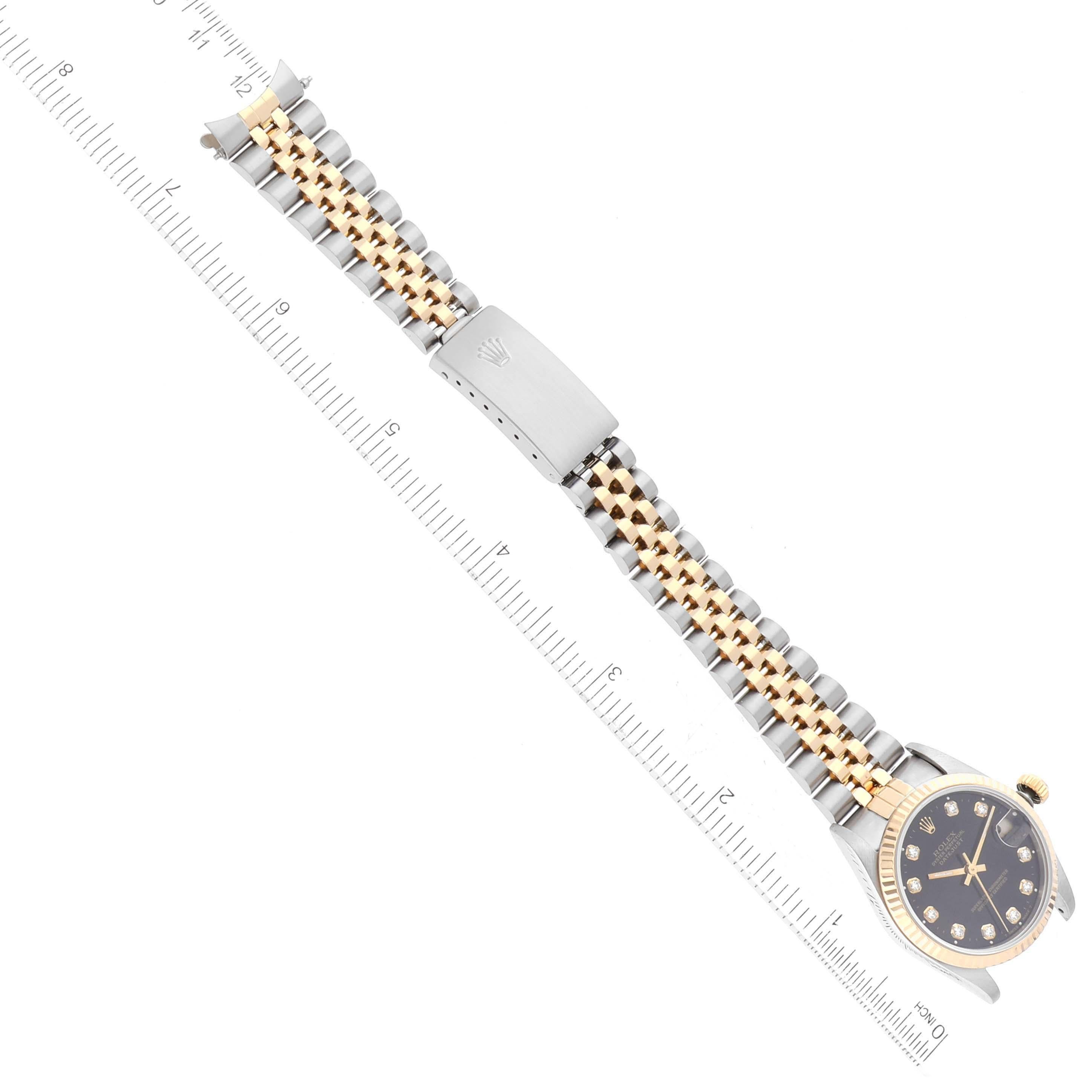 Rolex Datejust Midsize Steel Yellow Gold Black Diamond Ladies Watch 68273 6