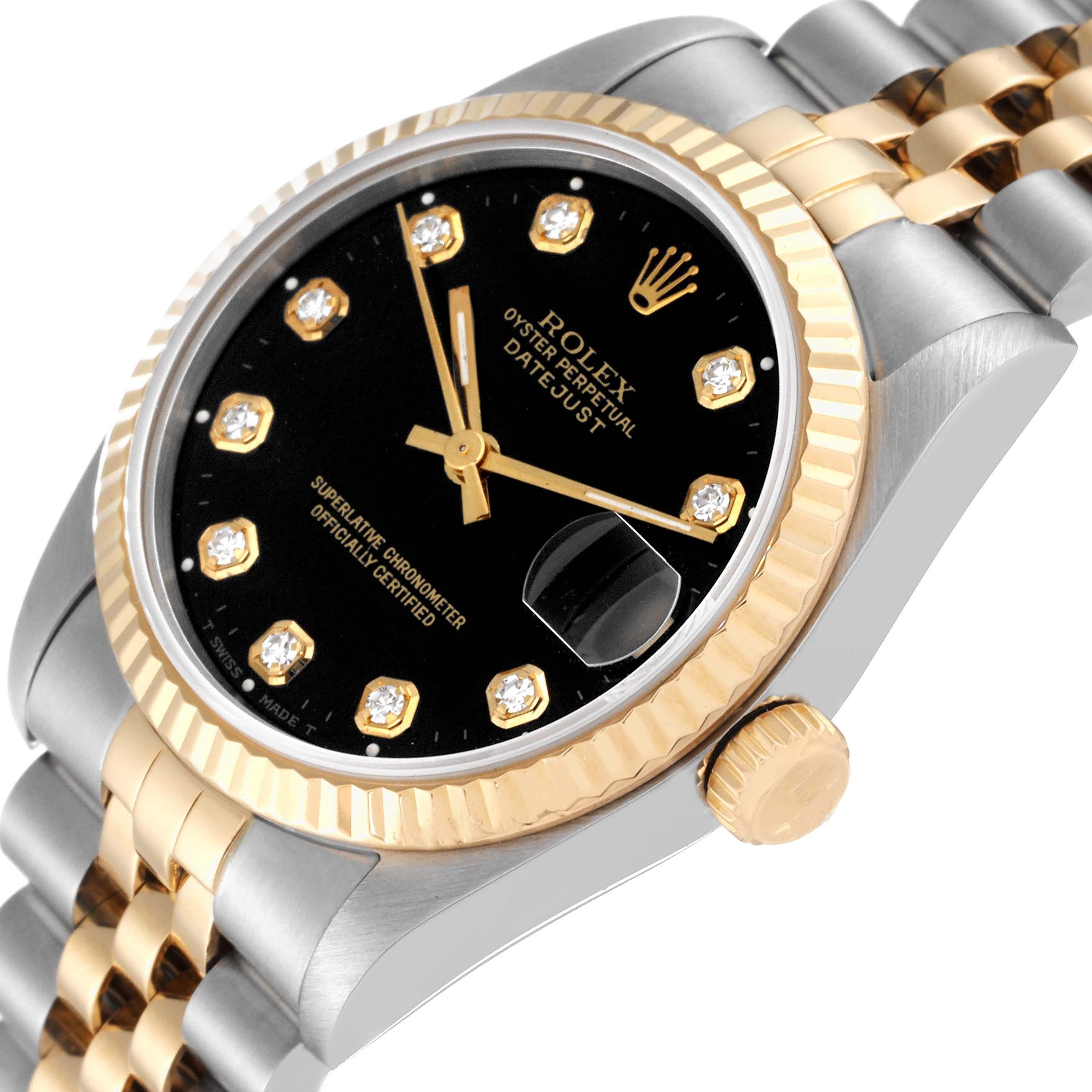 Rolex Datejust Midsize Steel Yellow Gold Black Diamond Ladies Watch 68273 1