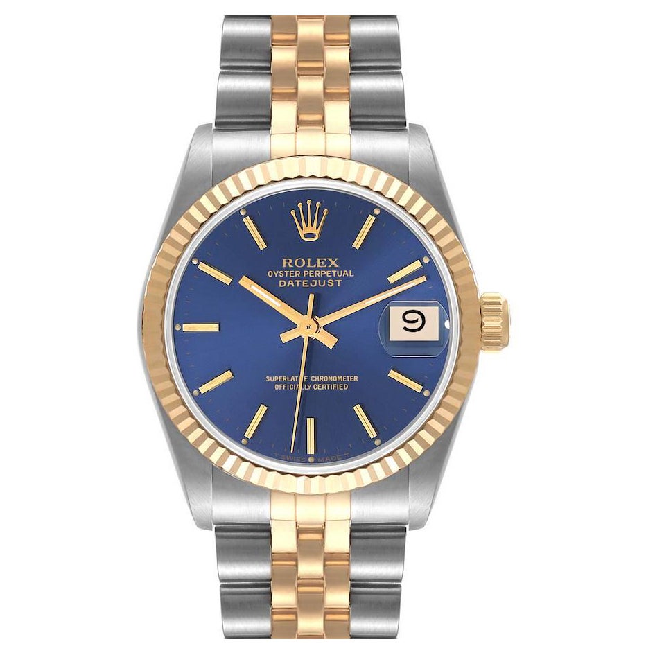 Rolex Datejust Damenuhr, Midsize 31mm, Stahl, Gelbgold, blaues Zifferblatt 68273 im Angebot