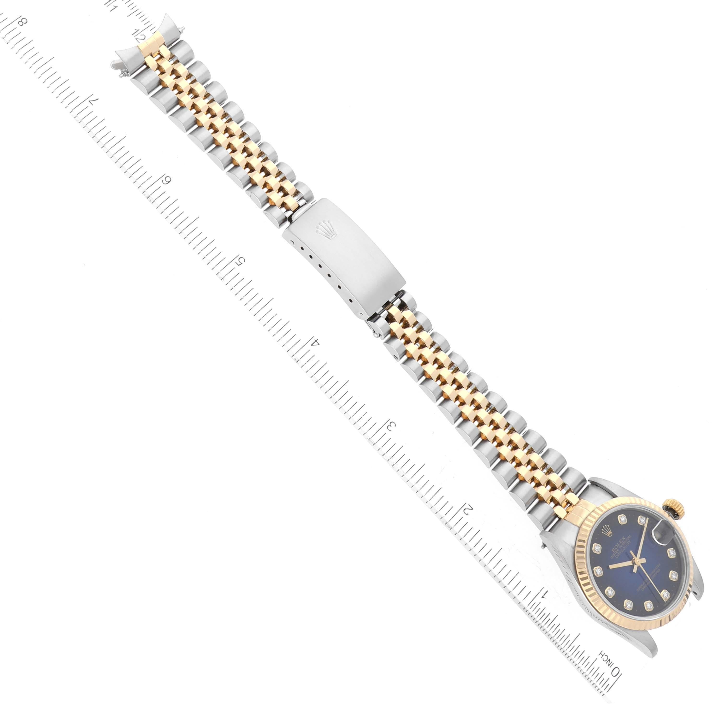 Rolex Datejust Midsize Steel Yellow Gold Blue Vignette Diamond Dial Ladies Watch en vente 7