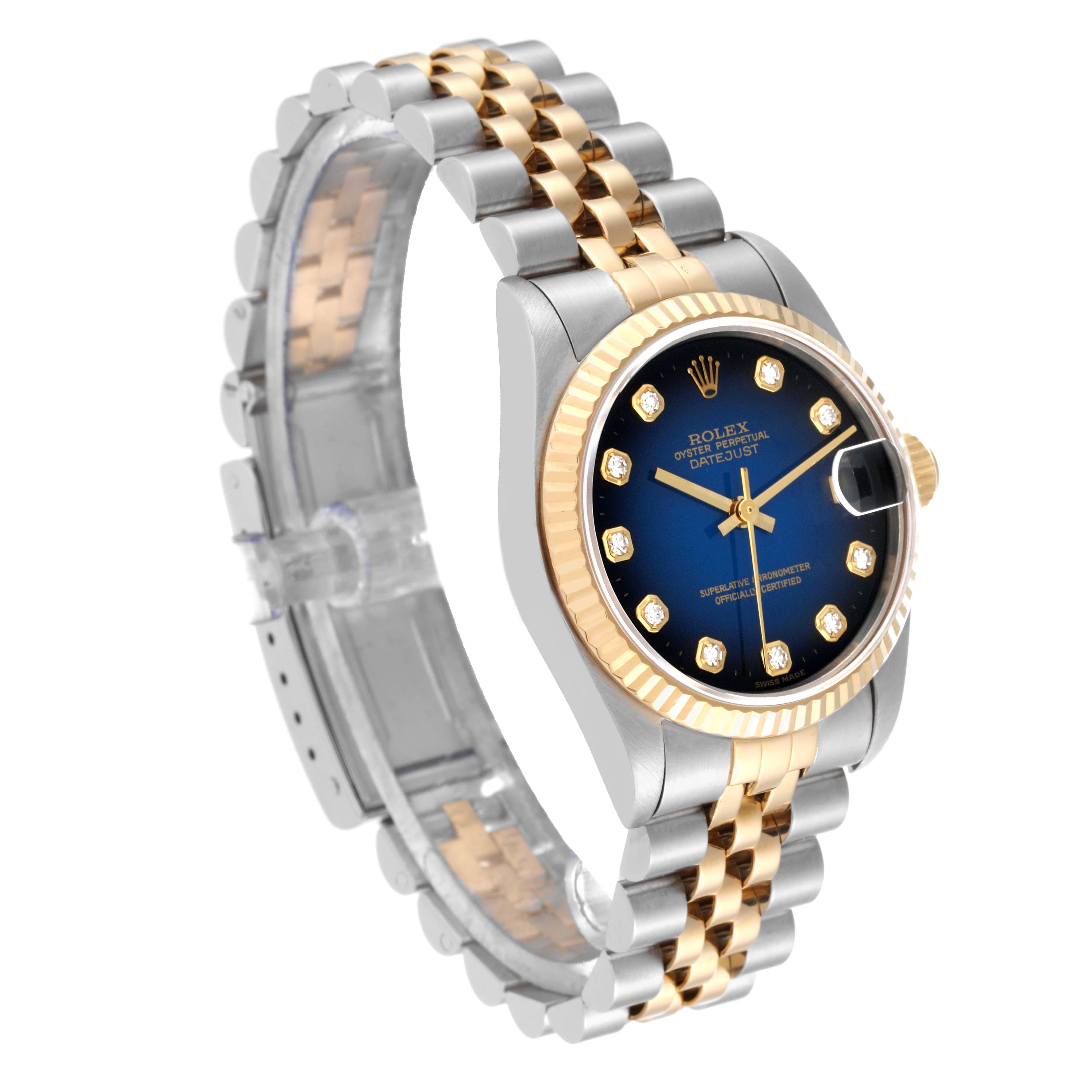Rolex Datejust Midsize Steel Yellow Gold Blue Vignette Diamond Dial Ladies Watch en vente 4