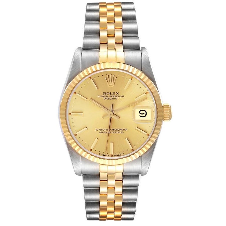 Rolex Datejust Midsize Steel Yellow Gold Champagne Dial Ladies Watch 68273  For Sale at 1stDibs | rolex 68273 swiss precio, rolex champagne dial  datejust