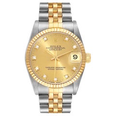 Rolex Datejust Midsize Steel Yellow Gold Champagne Diamond Dial Watch 68273