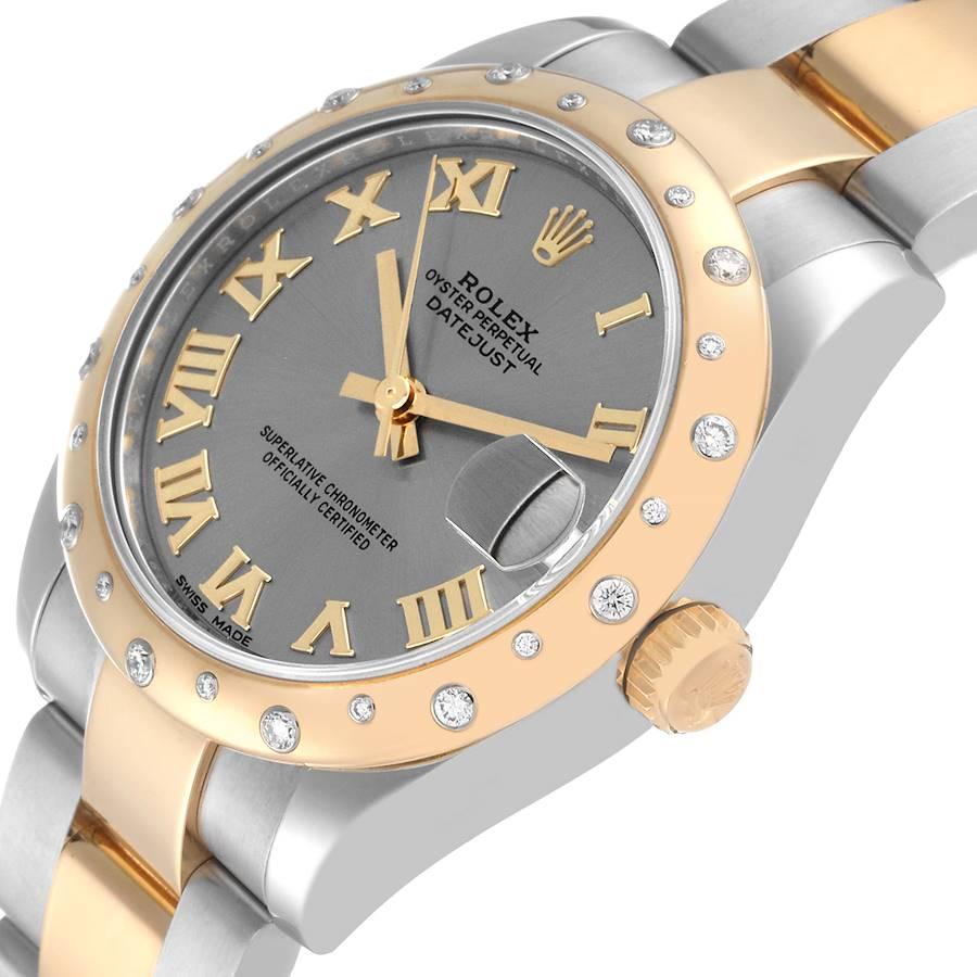 Women's Rolex Datejust Midsize Steel Yellow Gold Diamond Bezel Watch 178343