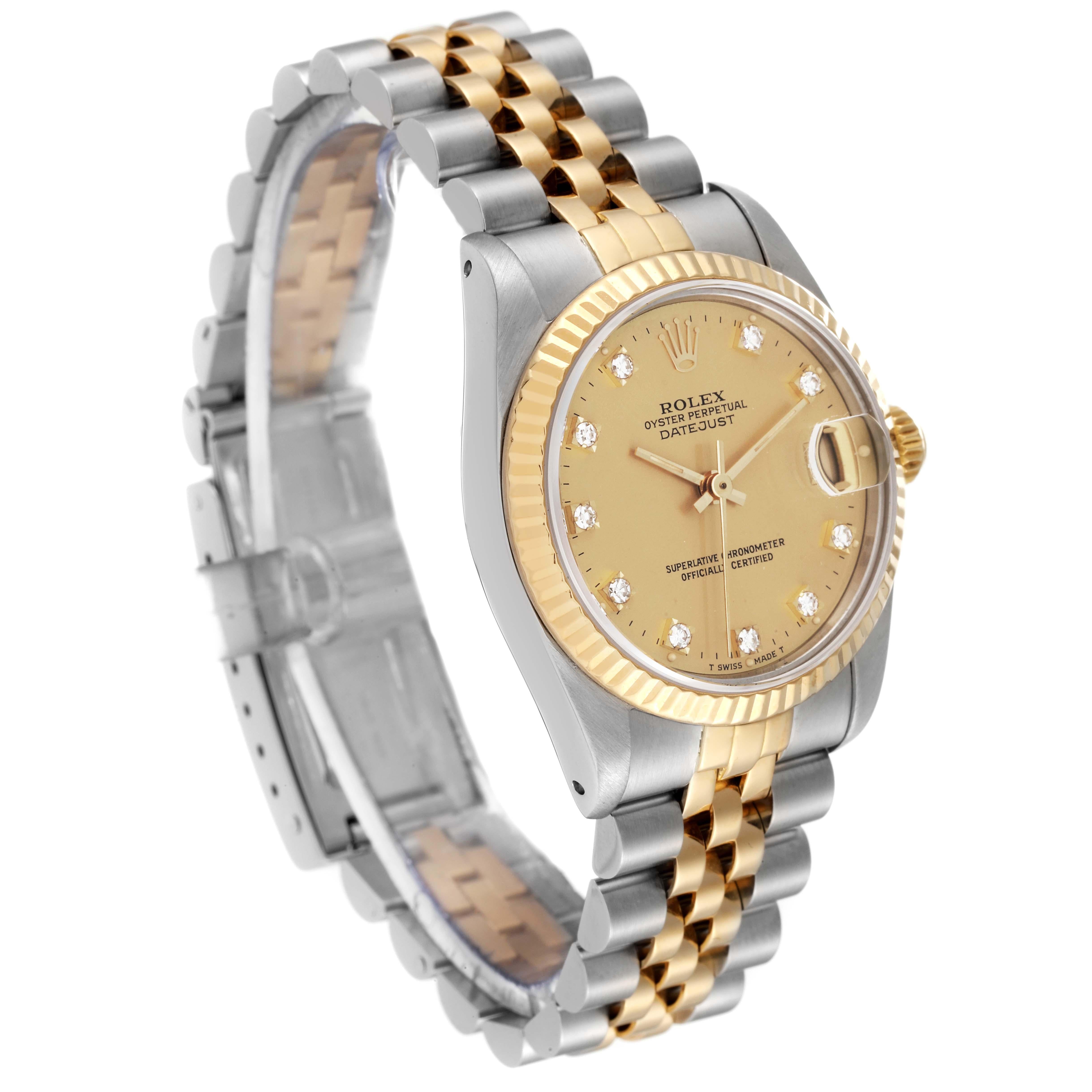 Rolex Datejust Midsize Steel Yellow Gold Diamond Dial Ladies Watch 68273 In Good Condition In Atlanta, GA