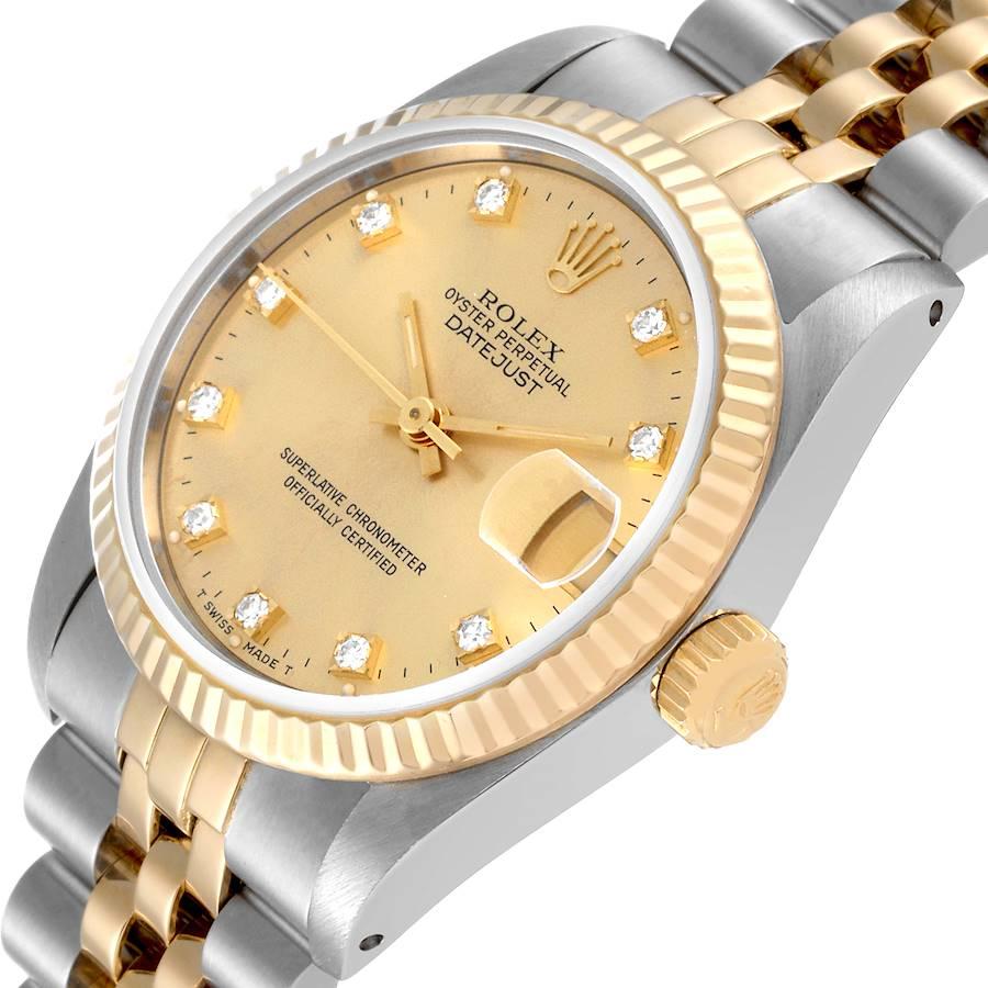 Rolex Datejust Midsize Steel Yellow Gold Diamond Dial Ladies Watch 68273 1