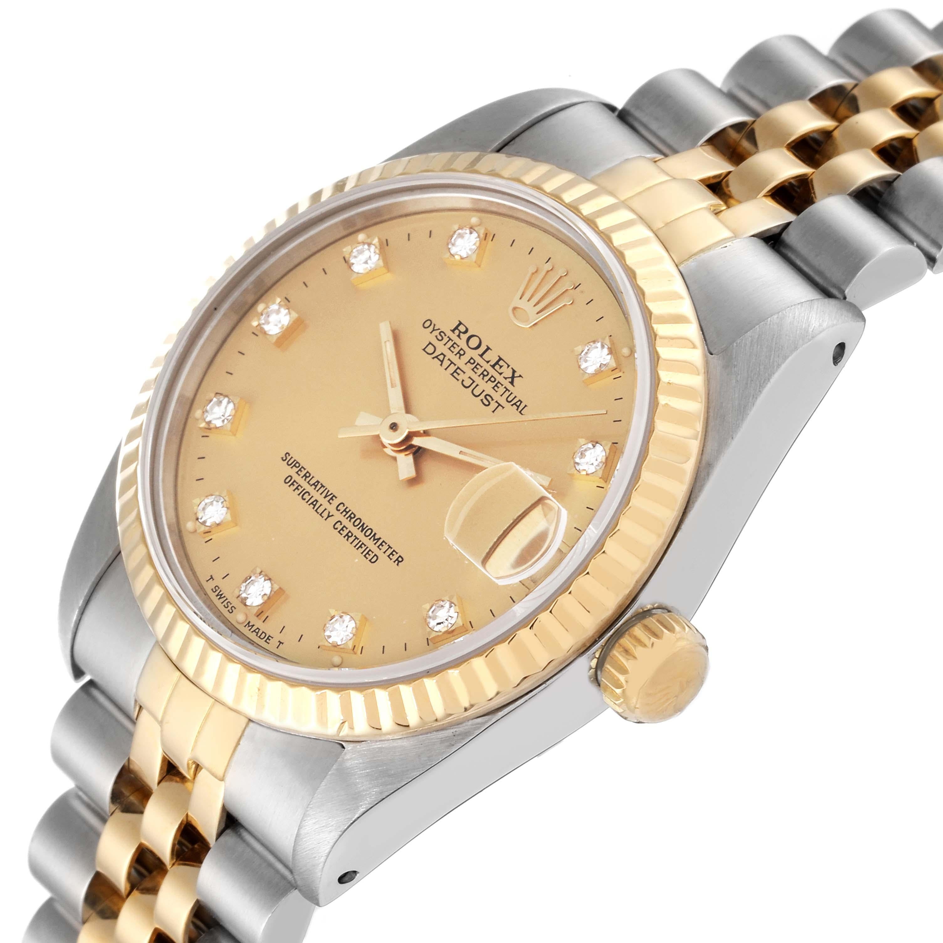 Rolex Datejust Midsize Steel Yellow Gold Diamond Dial Ladies Watch 68273 1