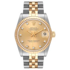 Rolex Datejust Midsize Steel Yellow Gold Diamond Dial Ladies Watch 68273