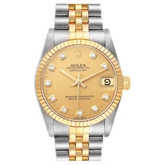 Vintage Rolex Datejust Midsize Steel Yellow Gold Diamond Dial Ladies Watch 68273