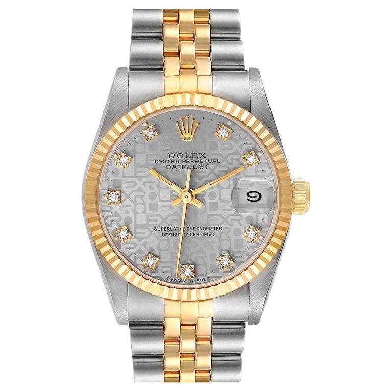 Rolex Datejust Damenuhr aus Stahl mit Gelbgold-Diamant-Zifferblatt 68273 im  Angebot bei 1stDibs