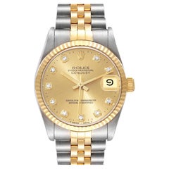 Rolex Datejust Midsize Steel Yellow Gold Diamond Dial Watch 68273 Box Papers