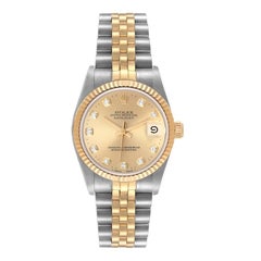 Rolex Datejust Midsize Steel Yellow Gold Diamond Dial Watch 68273