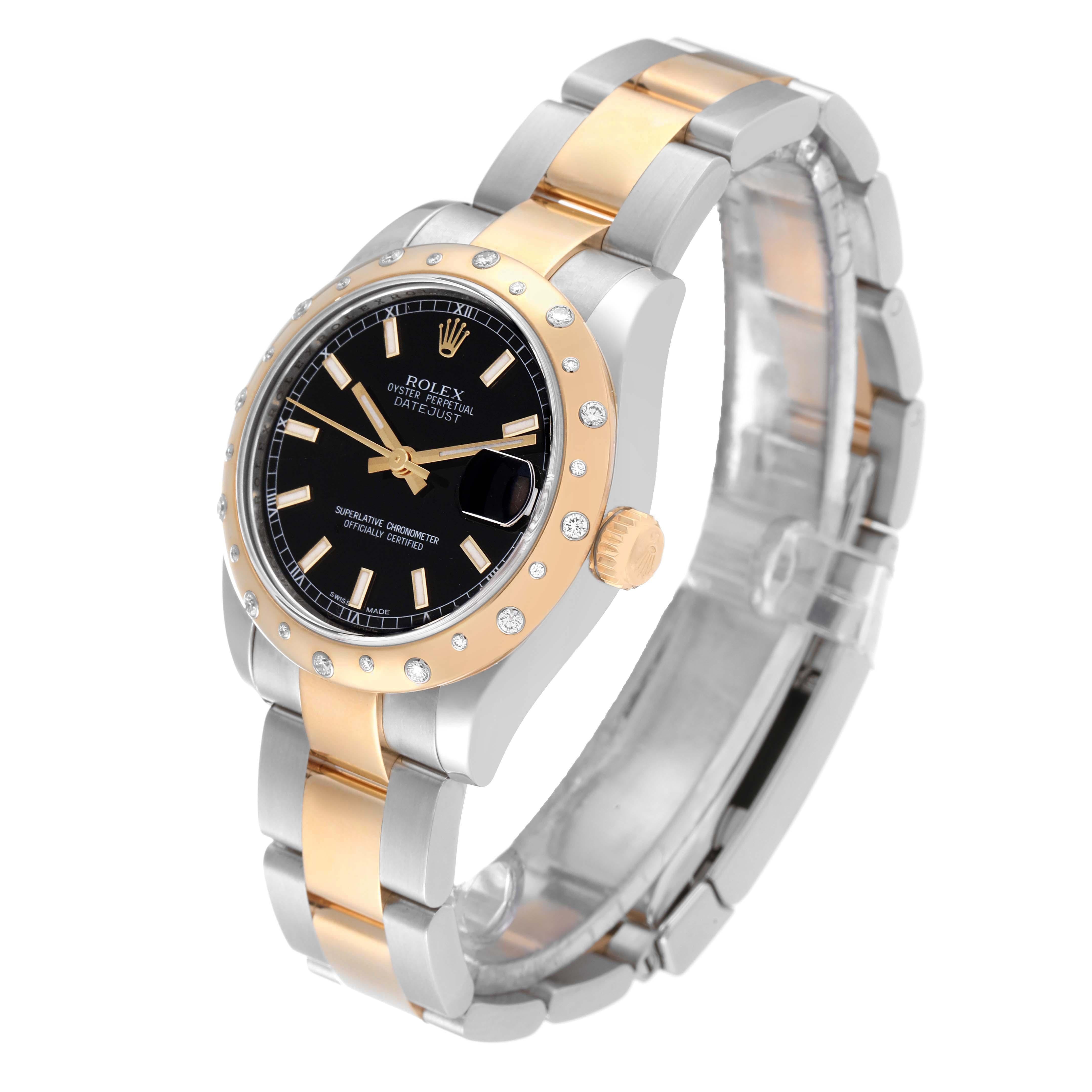 Women's Rolex Datejust Midsize Steel Yellow Gold Diamond Ladies Watch 178343 Box Card