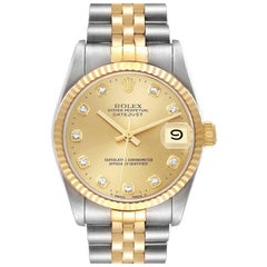 Rolex Datejust Midsize Steel Yellow Gold Diamond Ladies Watch 68273 Box Papers