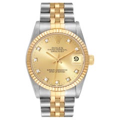 Vintage Rolex Datejust Midsize Steel Yellow Gold Diamond Ladies Watch 68273 Box Papers