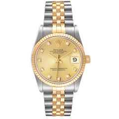 Rolex Datejust Midsize Steel Yellow Gold Diamond Ladies Watch 68273