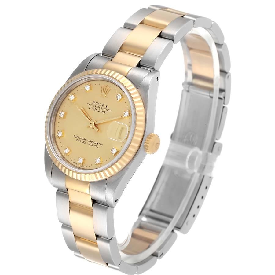 Women's Rolex Datejust Midsize Steel Yellow Gold Diamond Ladies Watch 68273