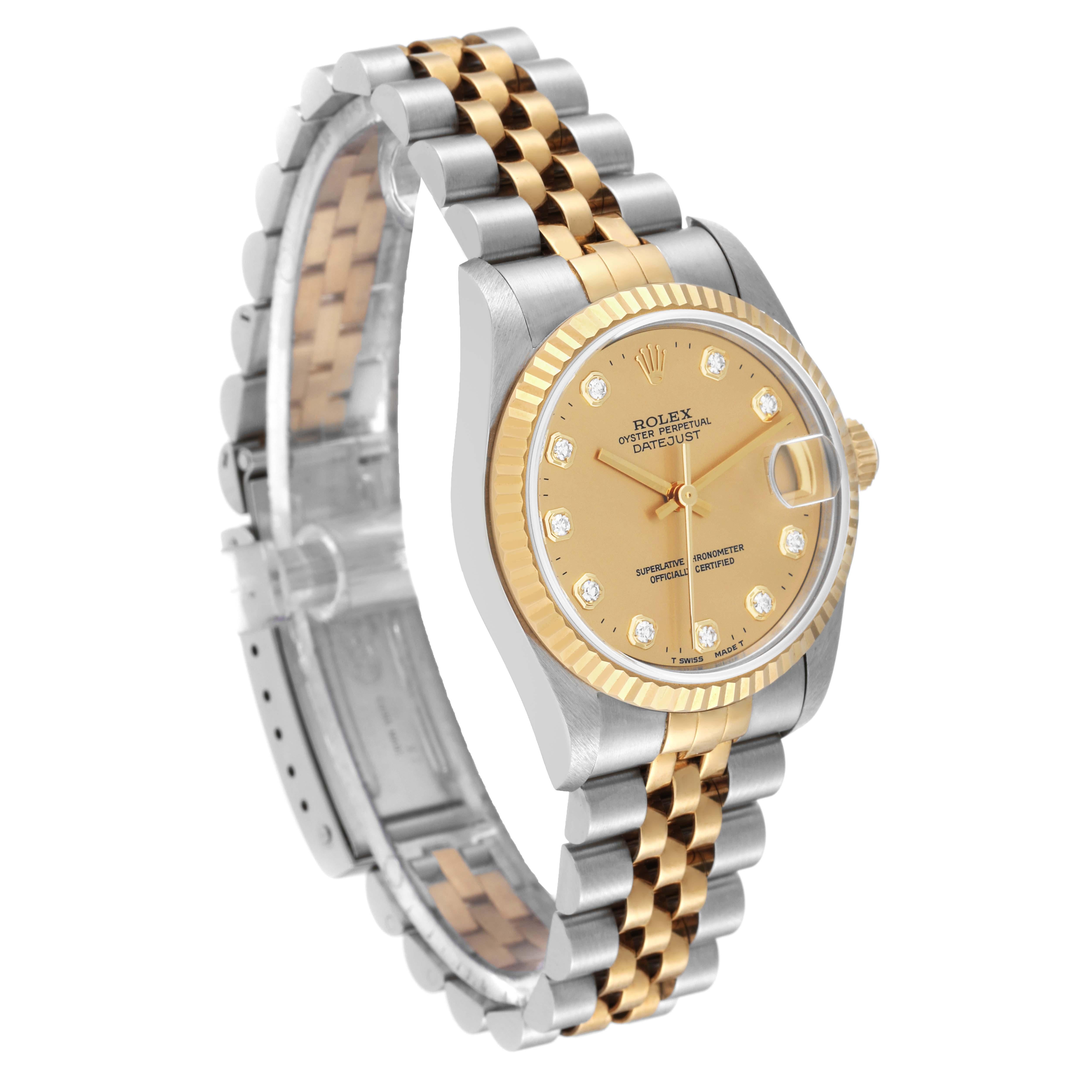 Rolex Datejust Midsize Steel Yellow Gold Diamond Ladies Watch 68273 Unworn NOS In Excellent Condition In Atlanta, GA