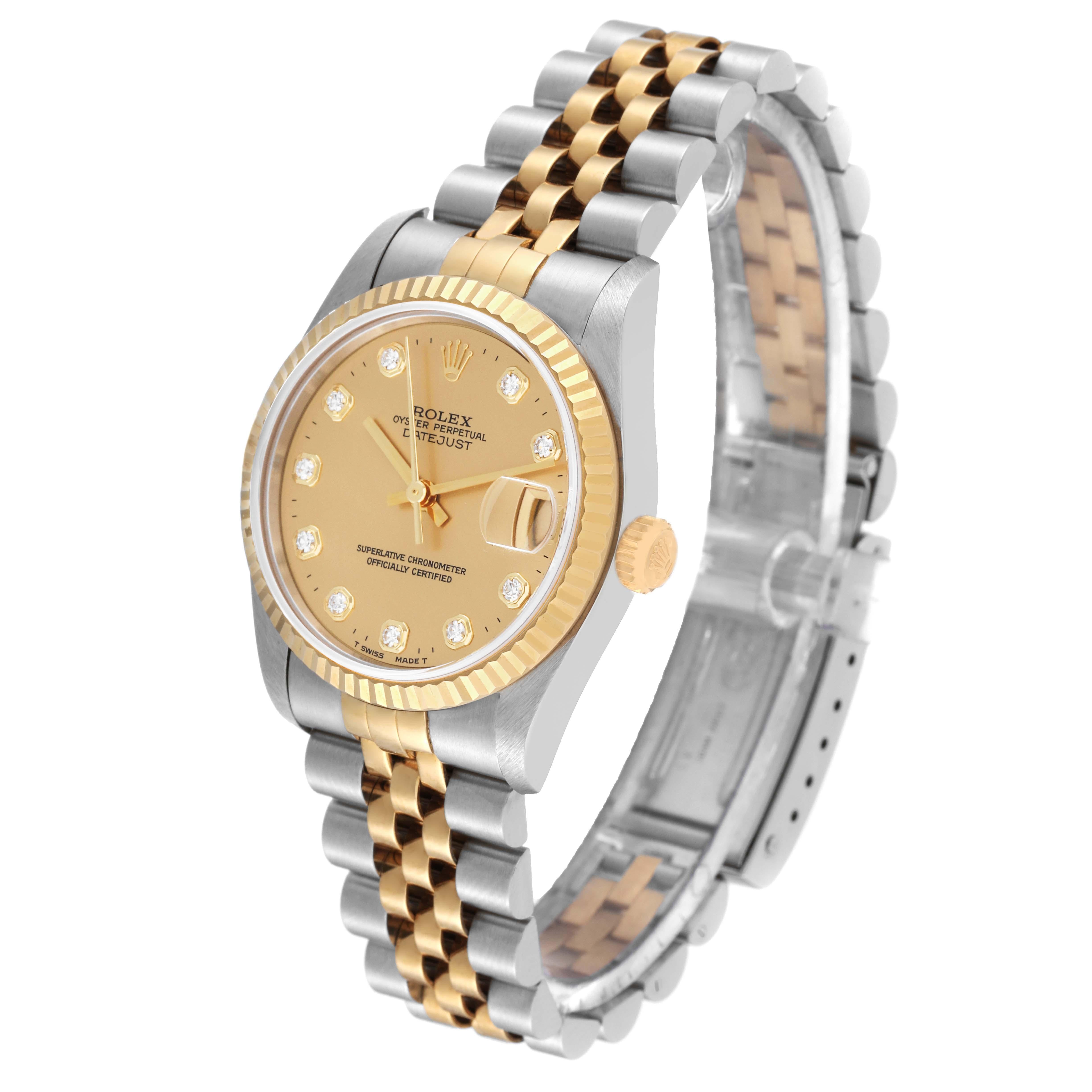 Women's Rolex Datejust Midsize Steel Yellow Gold Diamond Ladies Watch 68273 Unworn NOS